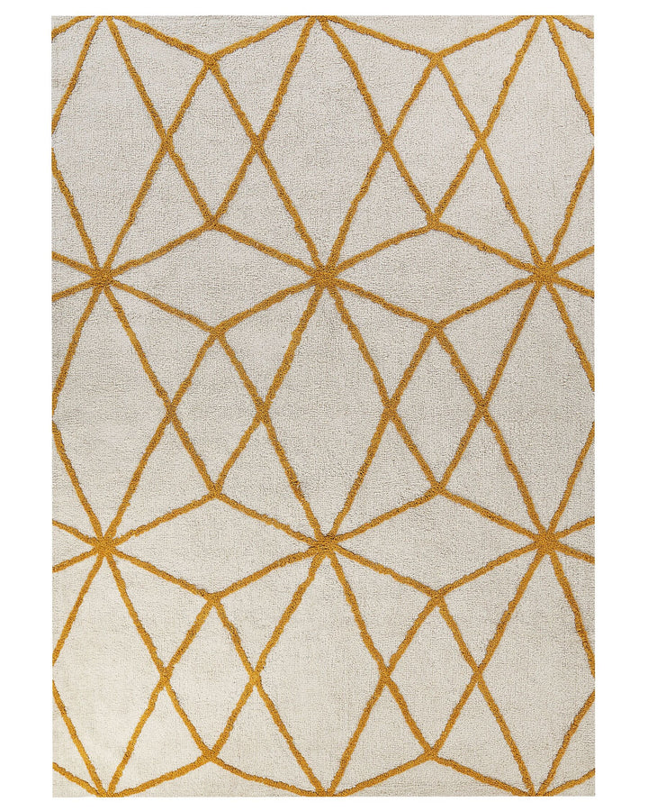 Shaggy Cotton Area Rug 160 x 230 cm Off-White and Yellow Marand