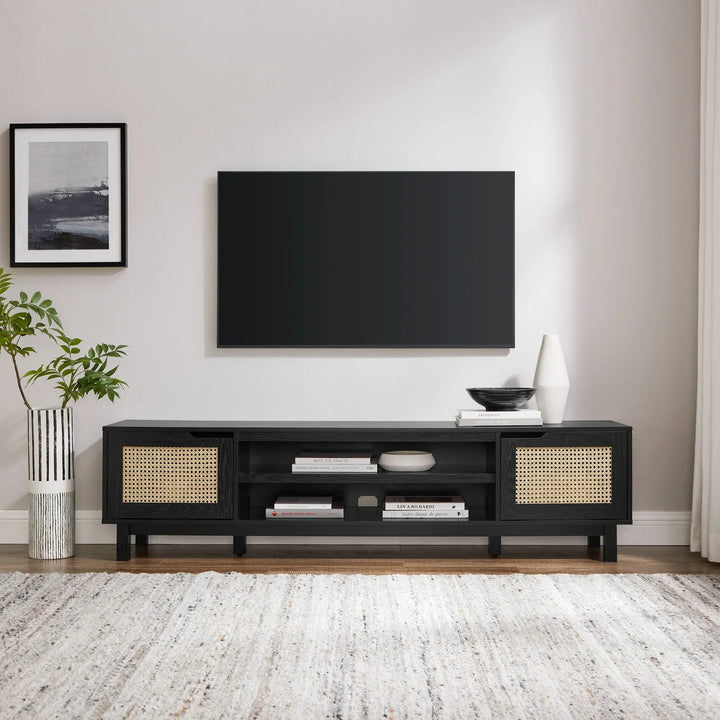 2 Door Faux Rattan TV Stand Black Belora