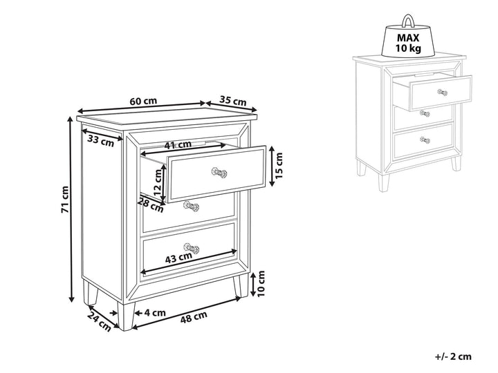 3 Drawer Mirrored Chest Silver Breves