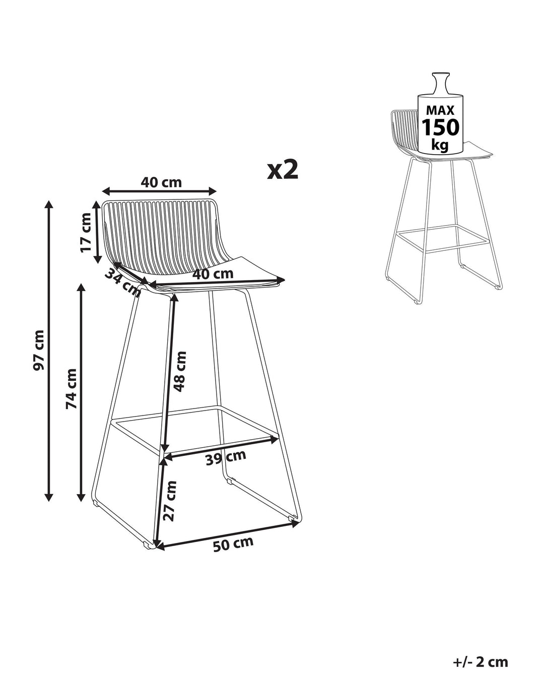 Bar Chair Set of 2 Metal Gold Fredonia