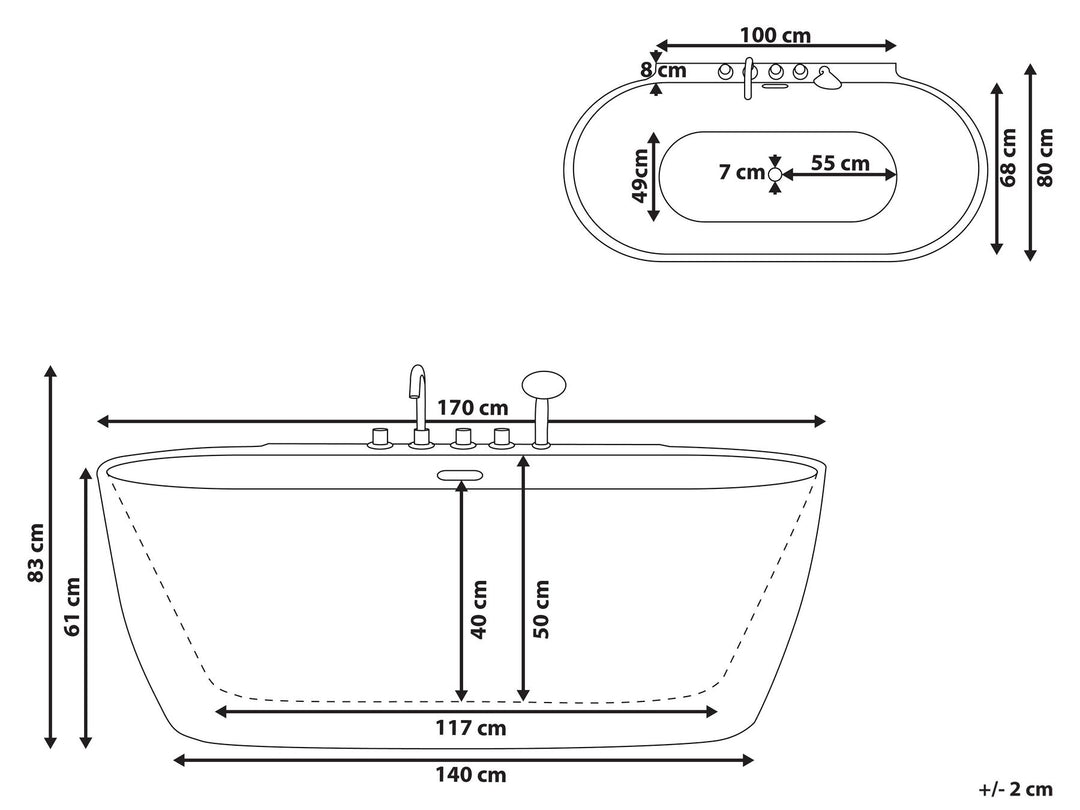 Freestanding Bath 1700 x 800 mm Black Rotso