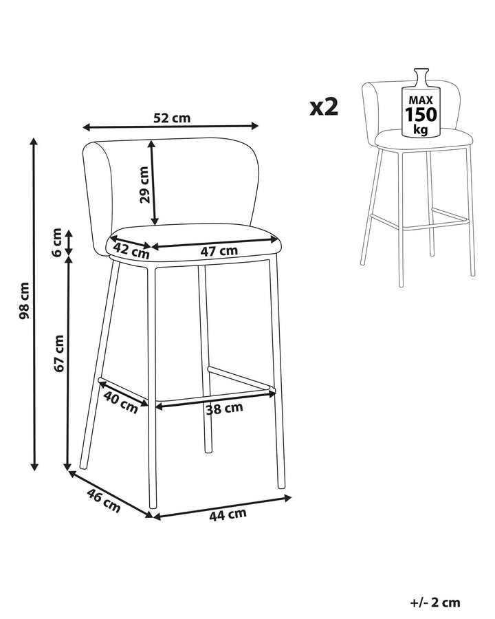 Bar Chair Set of 2 Boucle Light Grey Mina