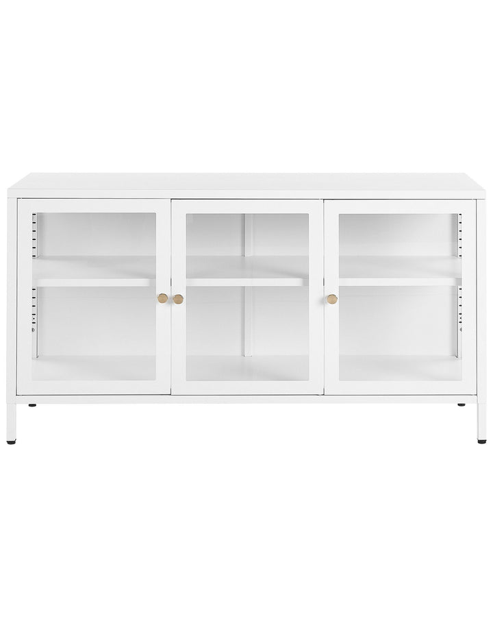 3 Door Metal Sideboard with Glass Display White Newport