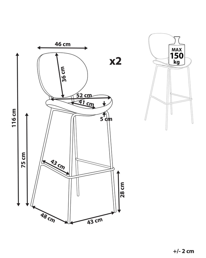 Bar Chair Set of 2 Boucle White Luana