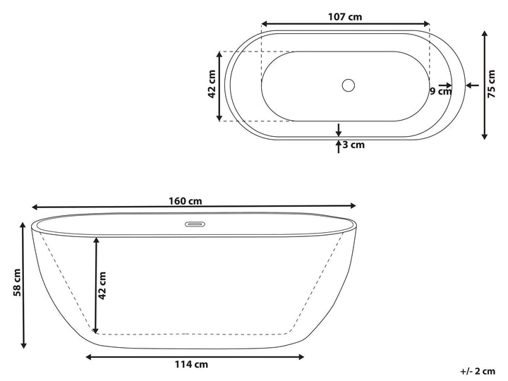 Freestanding Bath 1600 x 750 mm Red Nevis