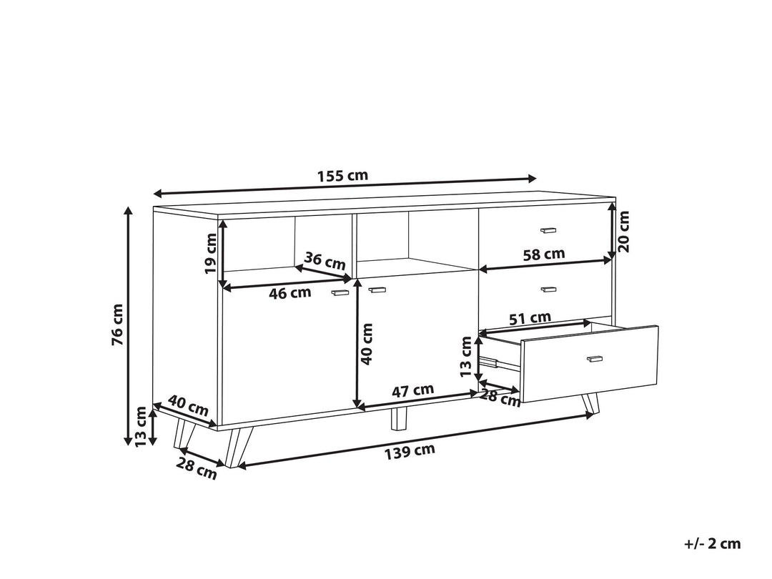 3 Drawer Sideboard Light Wood with White Ilion