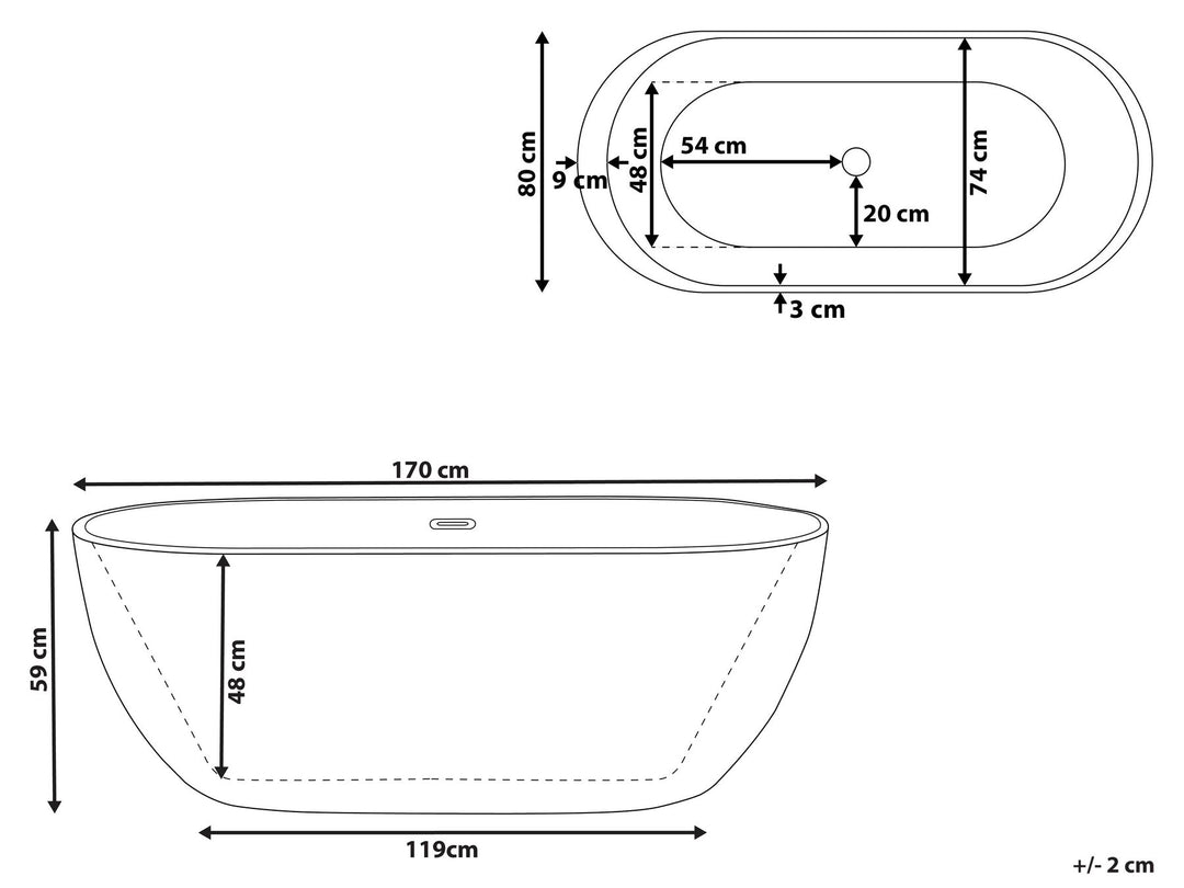 Freestanding Bath 1700 x 800 mm Red Nevis