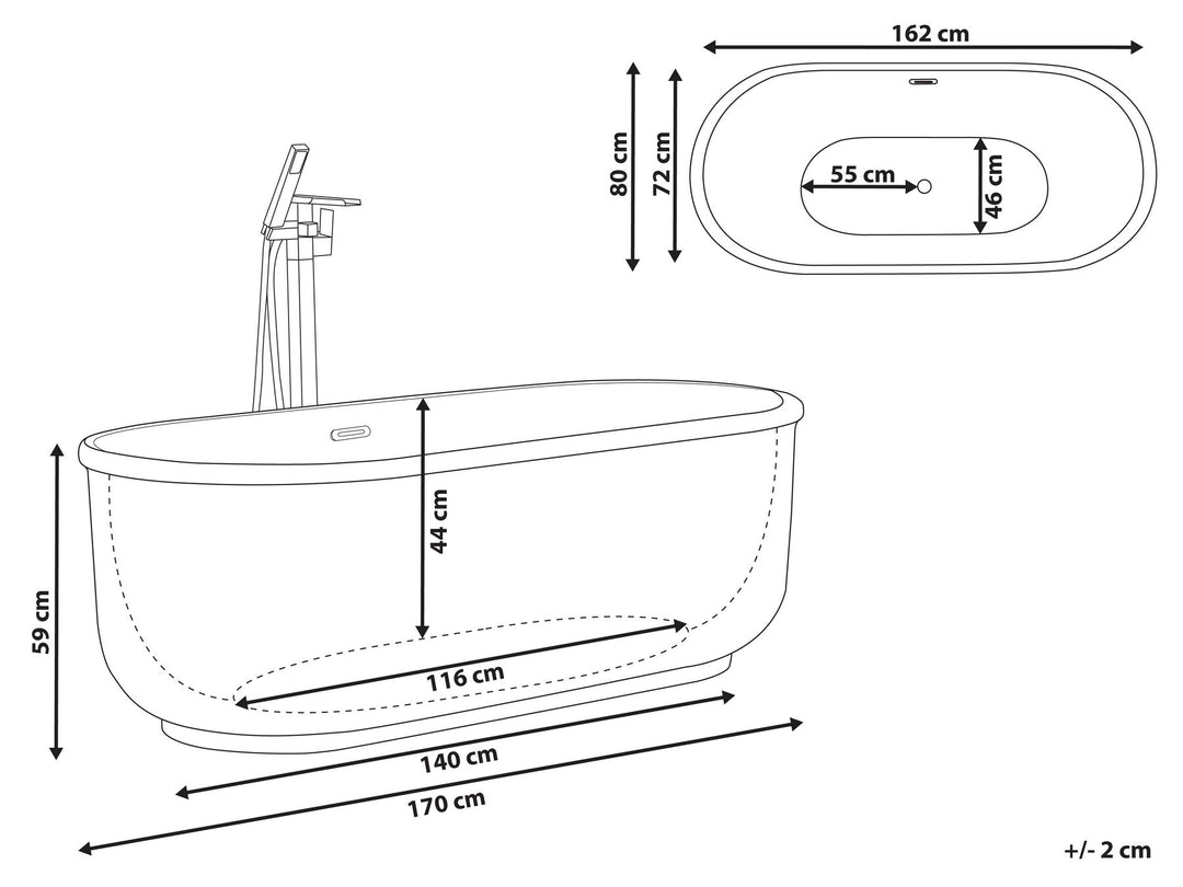 Freestanding Bath 1700 x 800 mm Silver Pinel