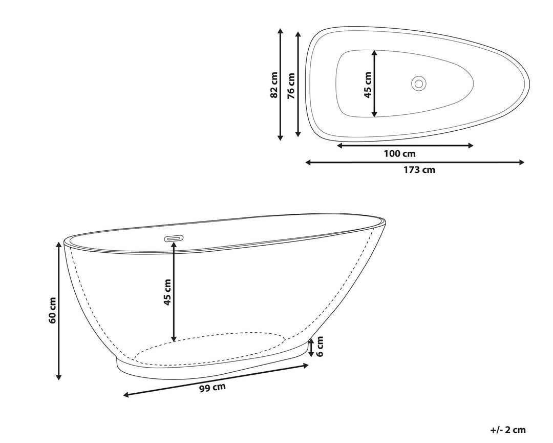 Freestanding Bath 1730 x 820 mm Black and White Guiana