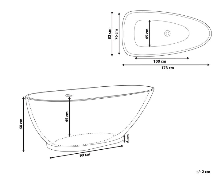 Freestanding Bath 1730 x 820 mm Black and White Guiana