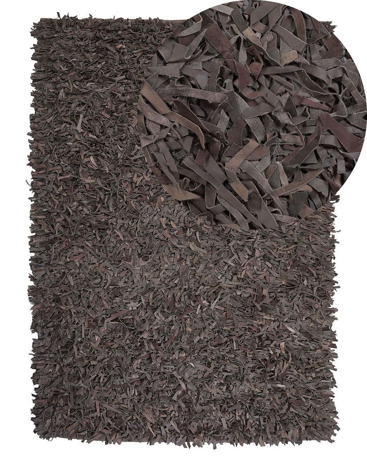 Leather Area Rug 140 x 200 cm Dark Brown Mut