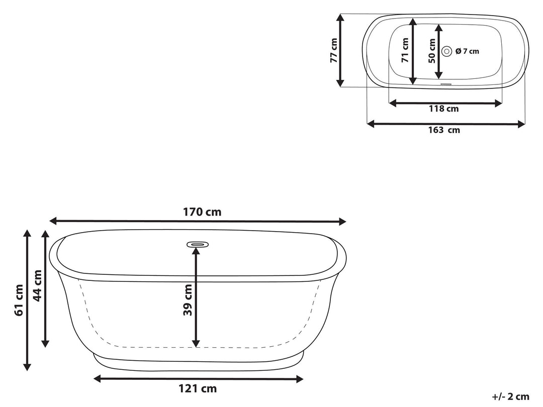 Freestanding Bath 1700 x 770 cm Black Tesoro