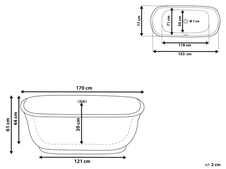 Freestanding Bath 1700 x 770 cm Black Tesoro