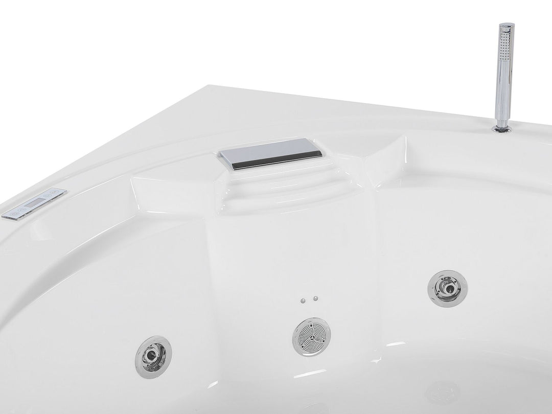 Whirlpool Corner Bath with LED and Bluetooth Speaker White Milano