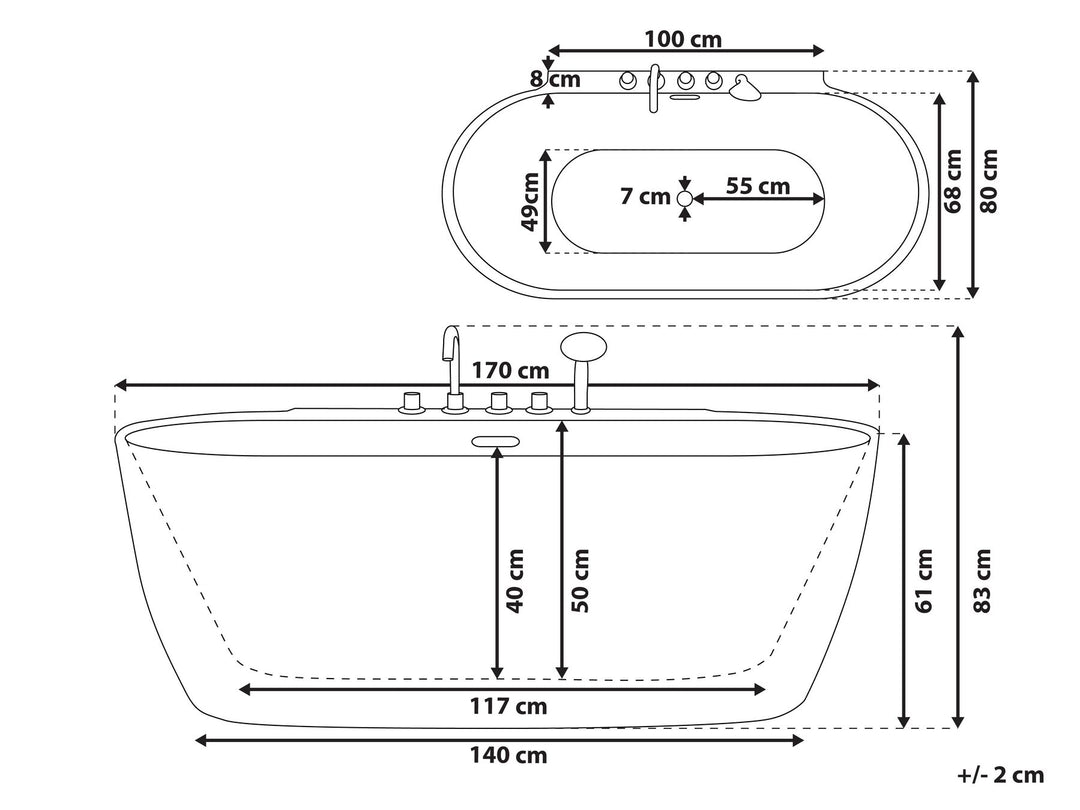 Freestanding Bath 1700 x 800 mm White Rotso