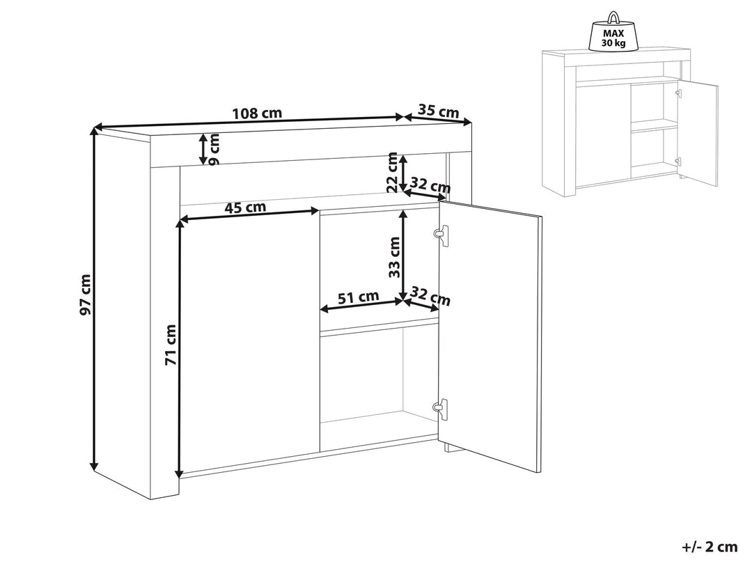 2 Door Sideboard LED White Covina