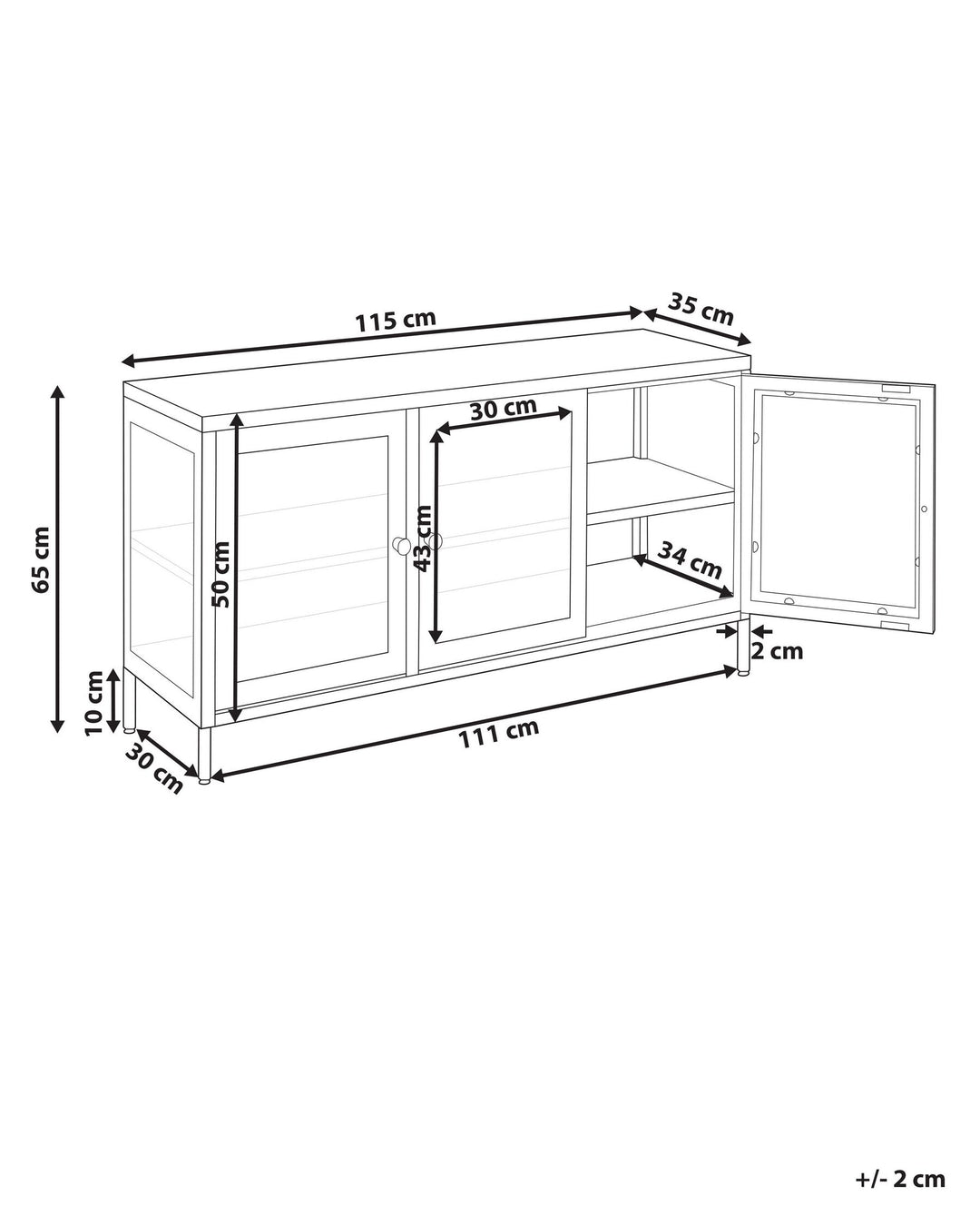 3 Door Metal LED Sideboard with Glass Display Black Newport