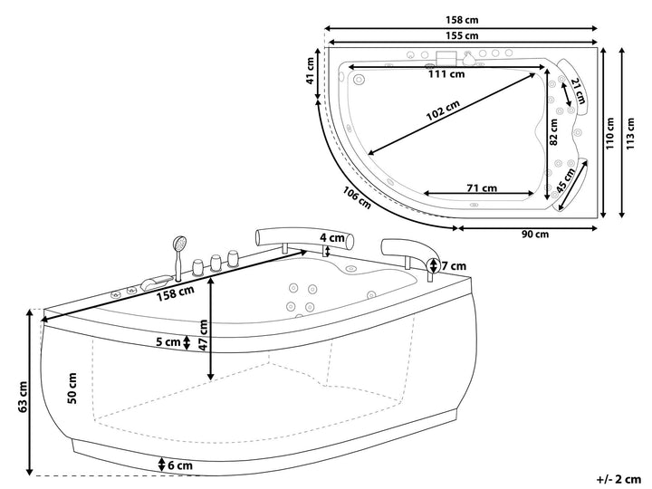 30/03/2025 Left Hand Whirlpool Corner Bath with LED 1580 x 1130 mm Black Paradiso