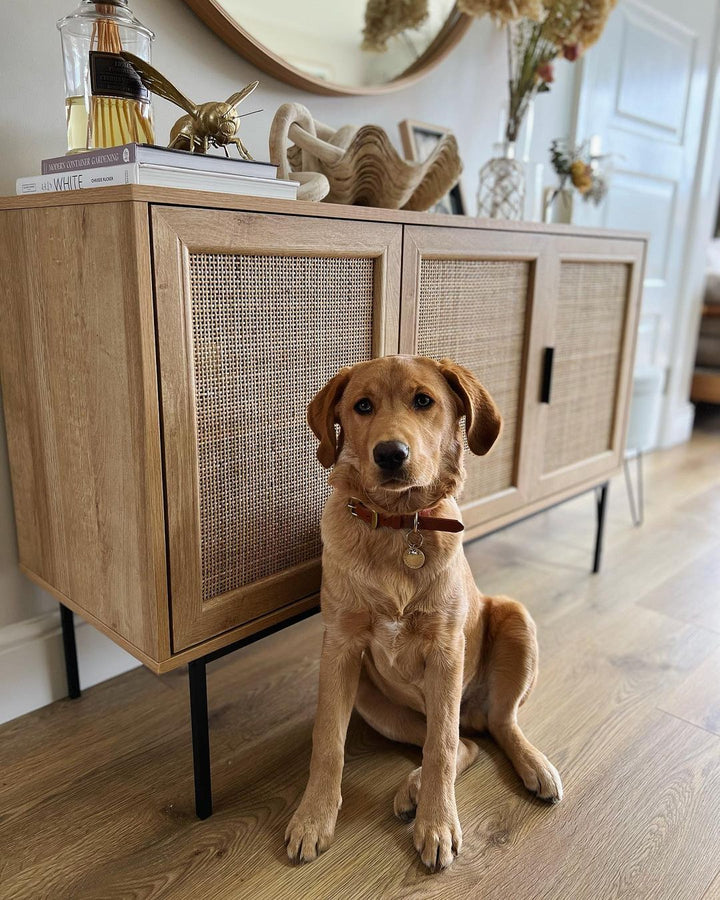 Rattan 3 Door Sideboard Light Wood Pasco