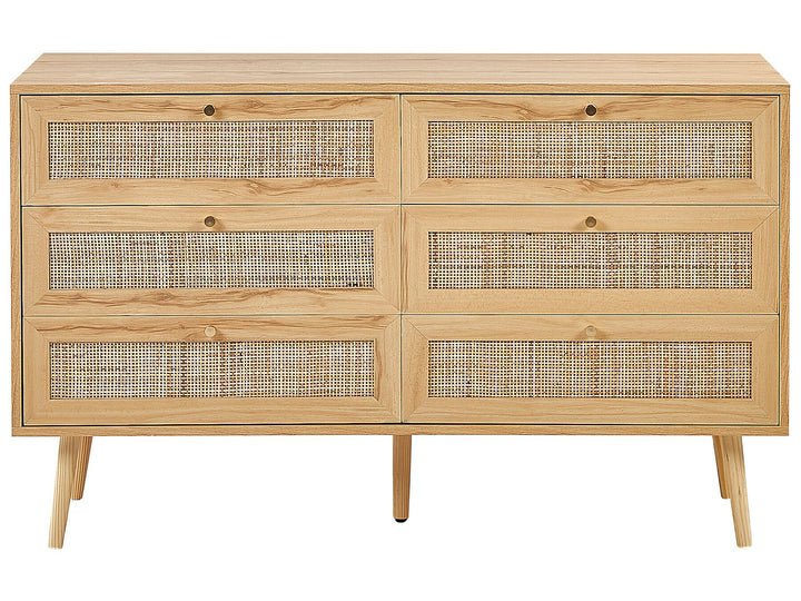 Rattan 6 Drawer Chest Light Wood Perote