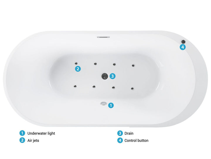 Freestanding Whirlpool Bath with LED 1700 x 800 mm White Nevis