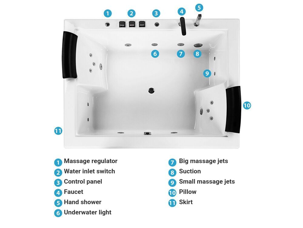 Whirlpool Bath with LED 1830 x 1420 mm White Salamanca