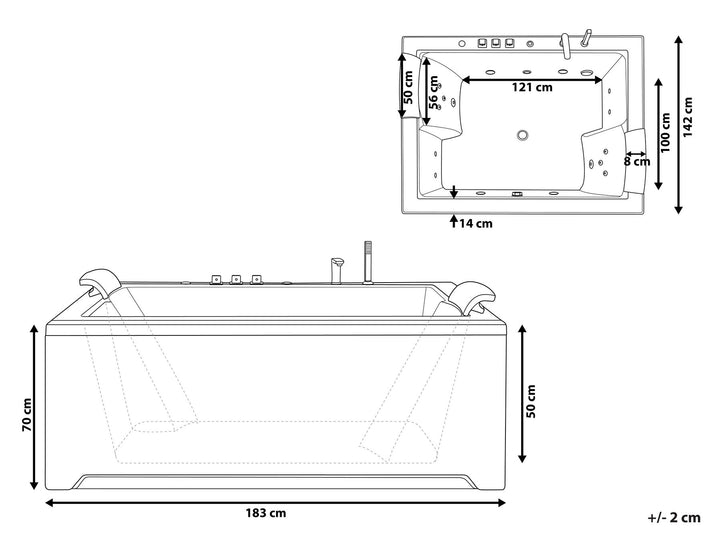 Whirlpool Bath with LED 1830 x 1420 mm White Salamanca