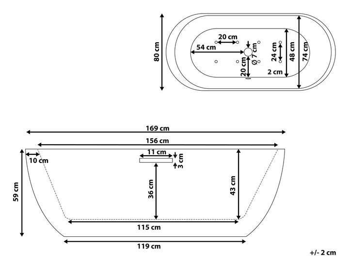 Freestanding Whirlpool Bath with LED 1700 x 800 mm White Nevis