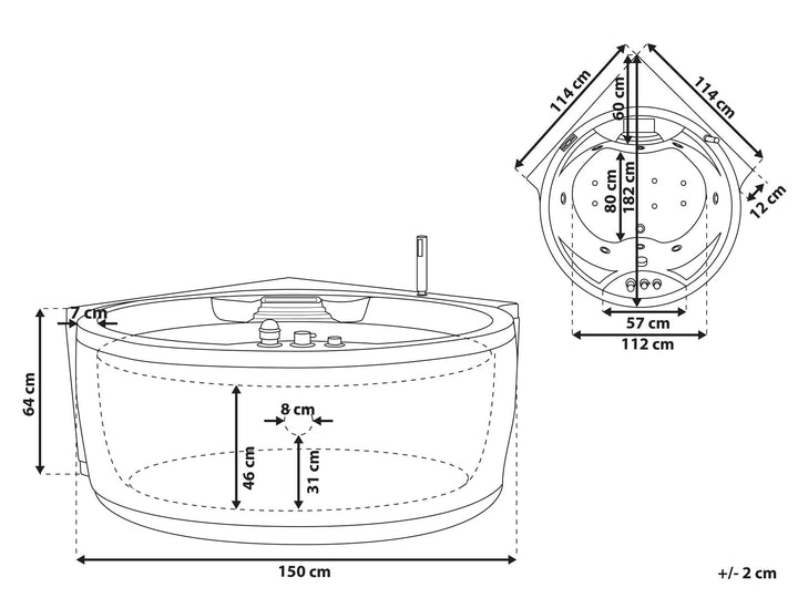 Whirlpool Corner Bath with LED and Bluetooth Speaker White Milano