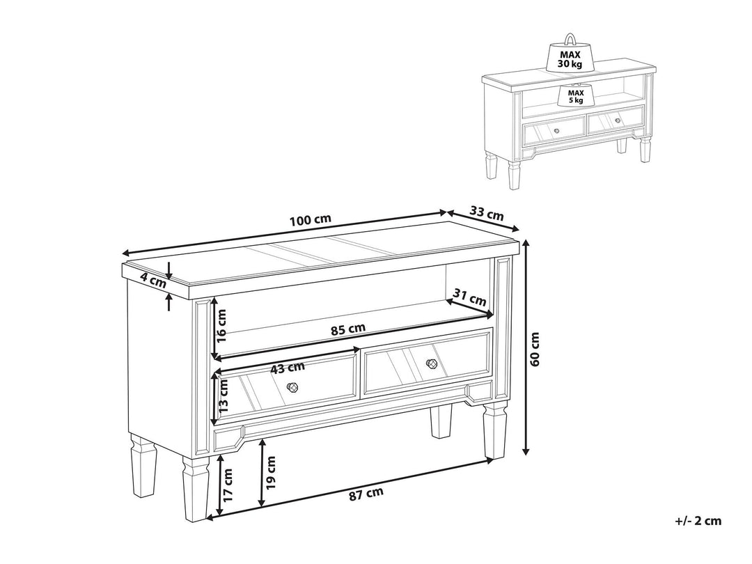 Mirrored TV Stand Silver Nicea