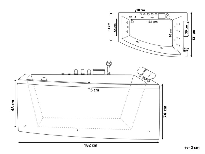 Right Hand Whirlpool Corner Bath 1820 x 1220 mm White Serrana