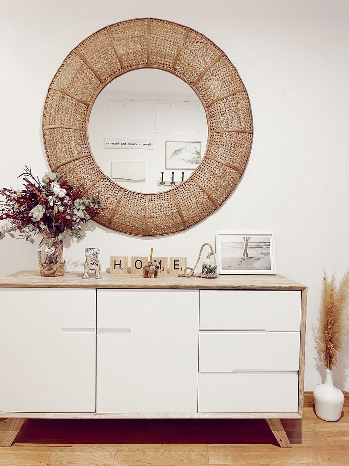 3 Drawer Sideboard White and Light Wood Forester