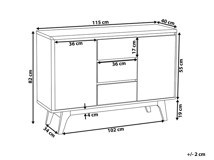 3 Drawer Sideboard White with Dark Wood Pittsburgh