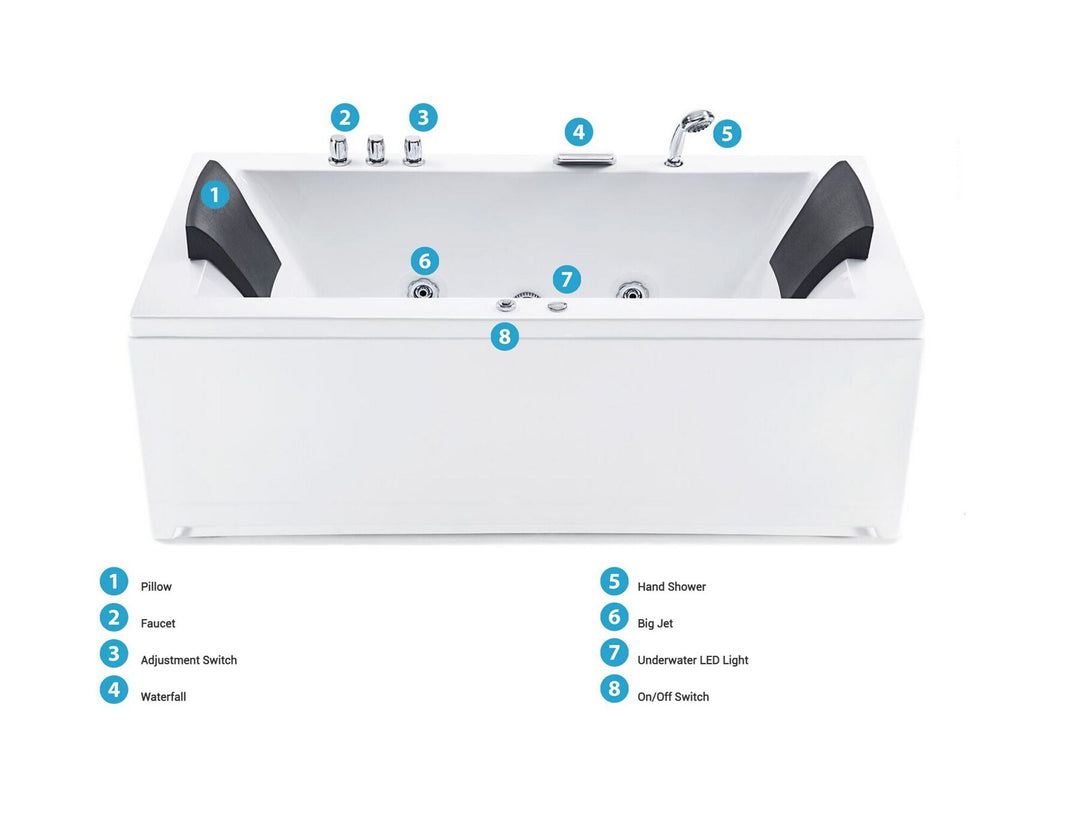 Right Hand Whirlpool Bath with LED 1830 x 900 mm White Varadero