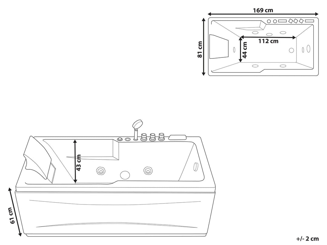 Left Hand Whirlpool Bath with LED 1690 x 810 mm Black Artemisa