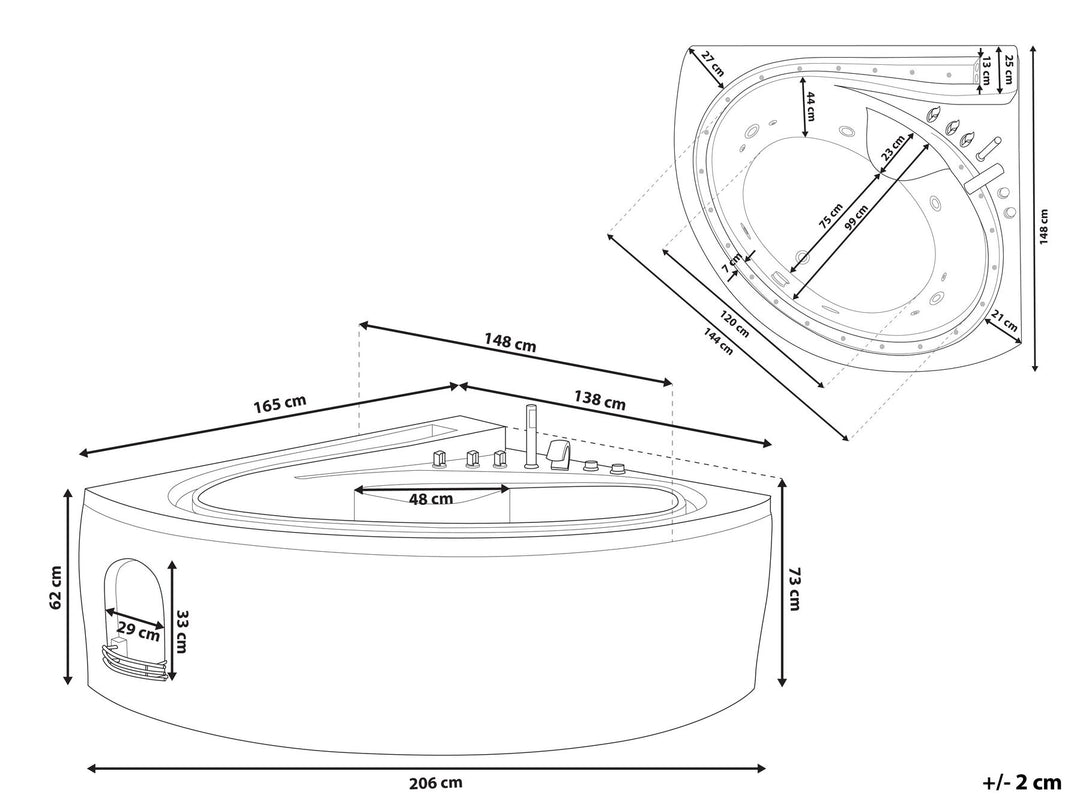 Left Hand Whirlpool Corner Bath with LED 2060 x 1480 mm White Pelican