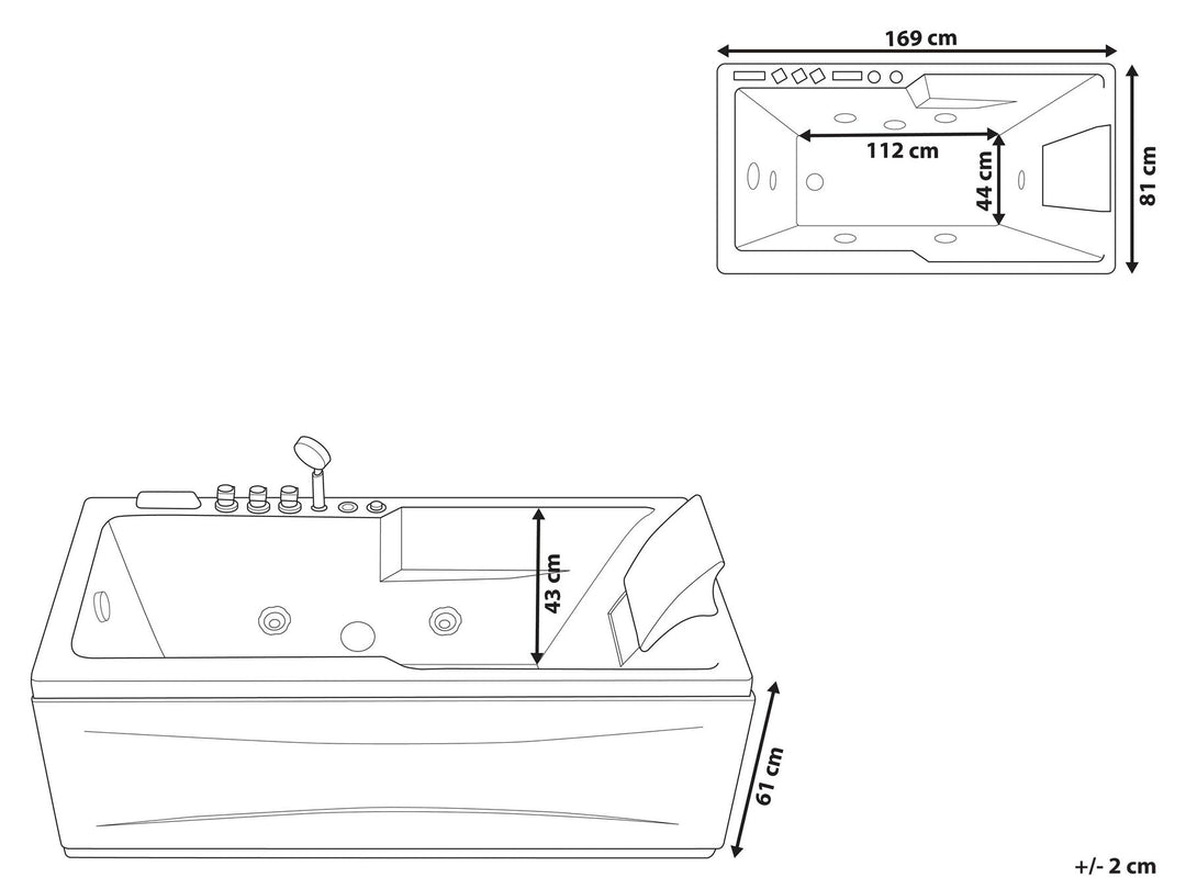 Right Hand Whirlpool Bath with LED 1690 x 810 mm White Artemisa