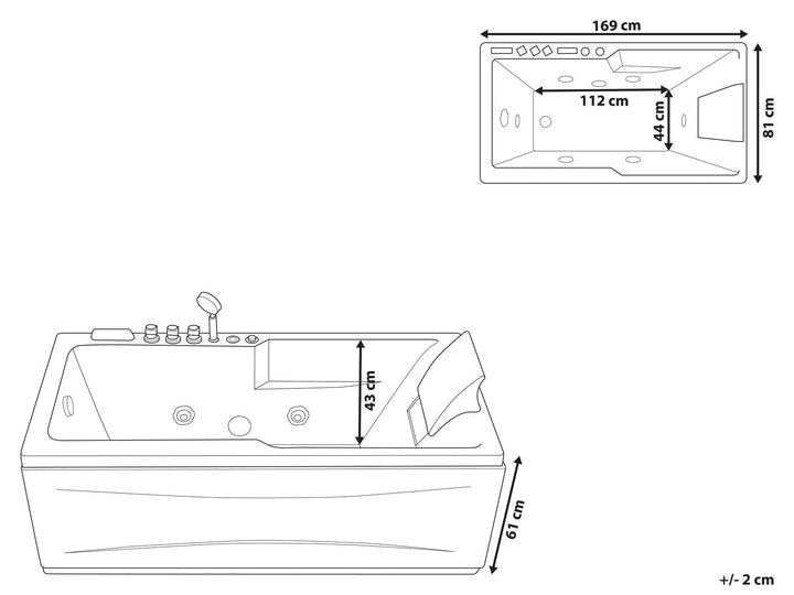 Right Hand Whirlpool Bath with LED 1690 x 810 mm White Artemisa