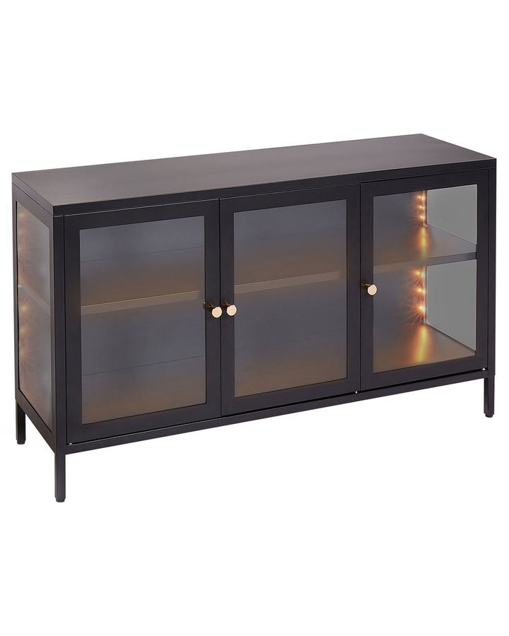 3 Door Metal LED Sideboard with Glass Display Black Newport