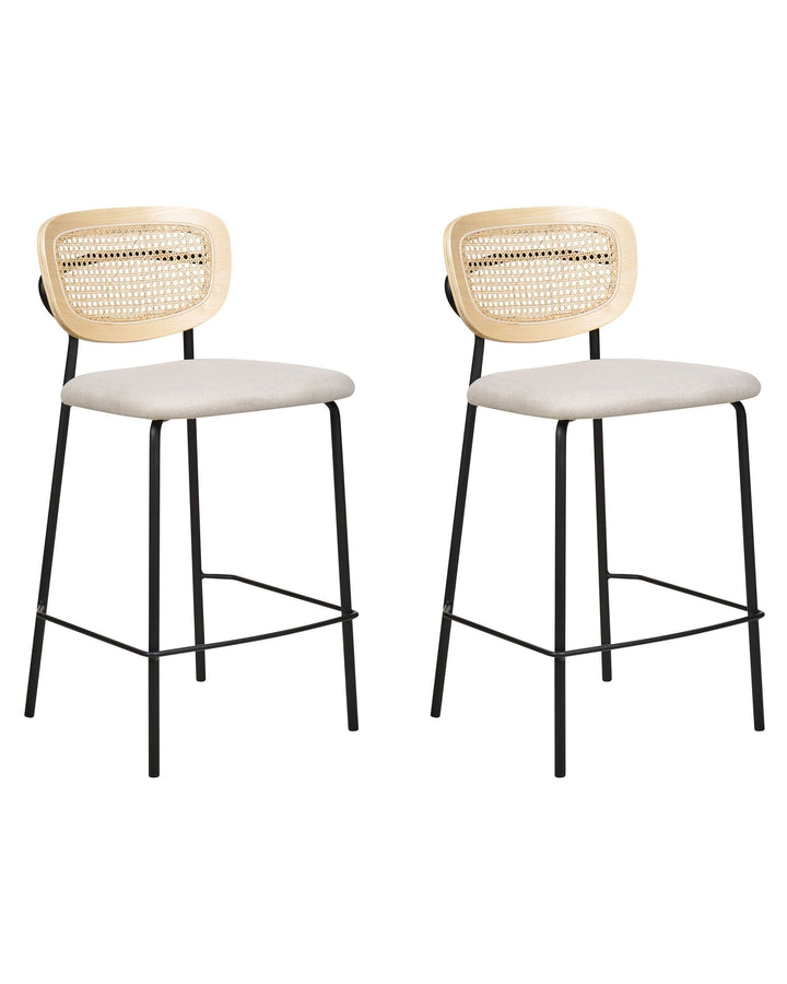 Bar Chair Set of 2 Fabric Light Beige Mayetta