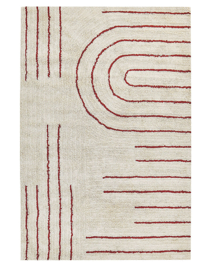 Cotton Area Rug 140 x 200 cm Beige with Red Tirupati