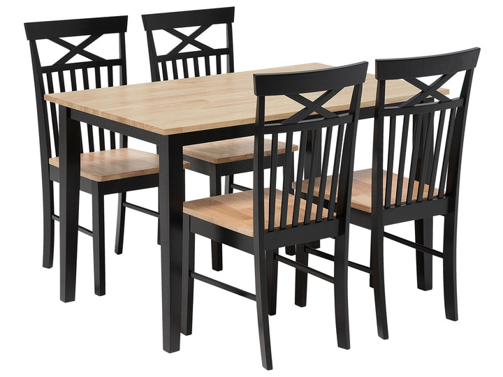 4 Seater Dining Set Light Wood and Black Houston