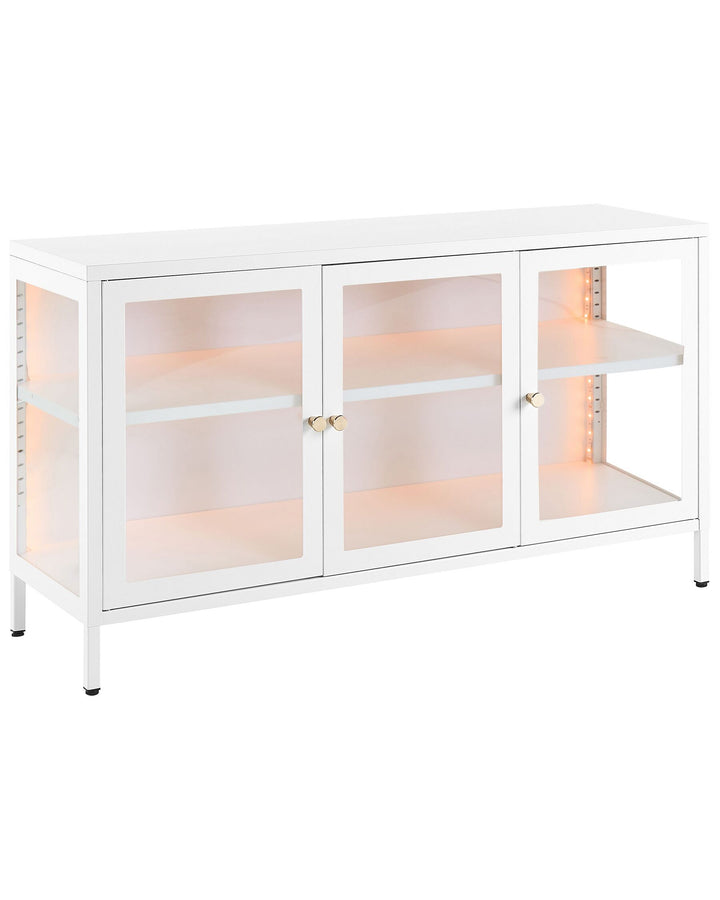 3 Door Metal LED Sideboard with Glass Display White Newport