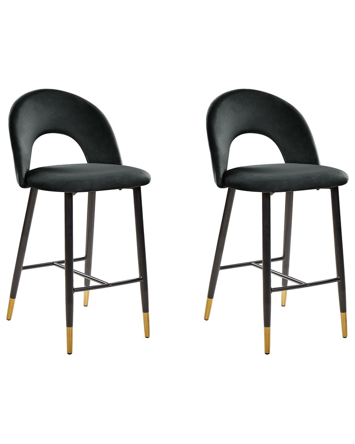 Bar Chair Set of 2 Velvet Black Falton