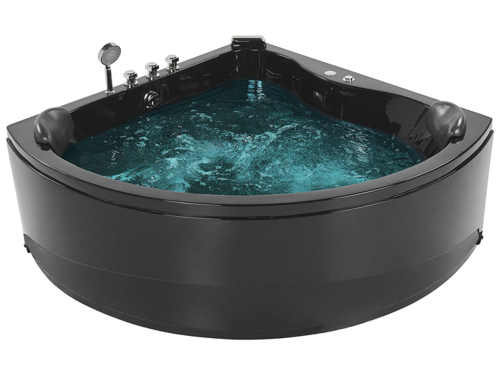 Whirlpool Corner Bath with LED 1970 x 1400 mm Black Baracoa