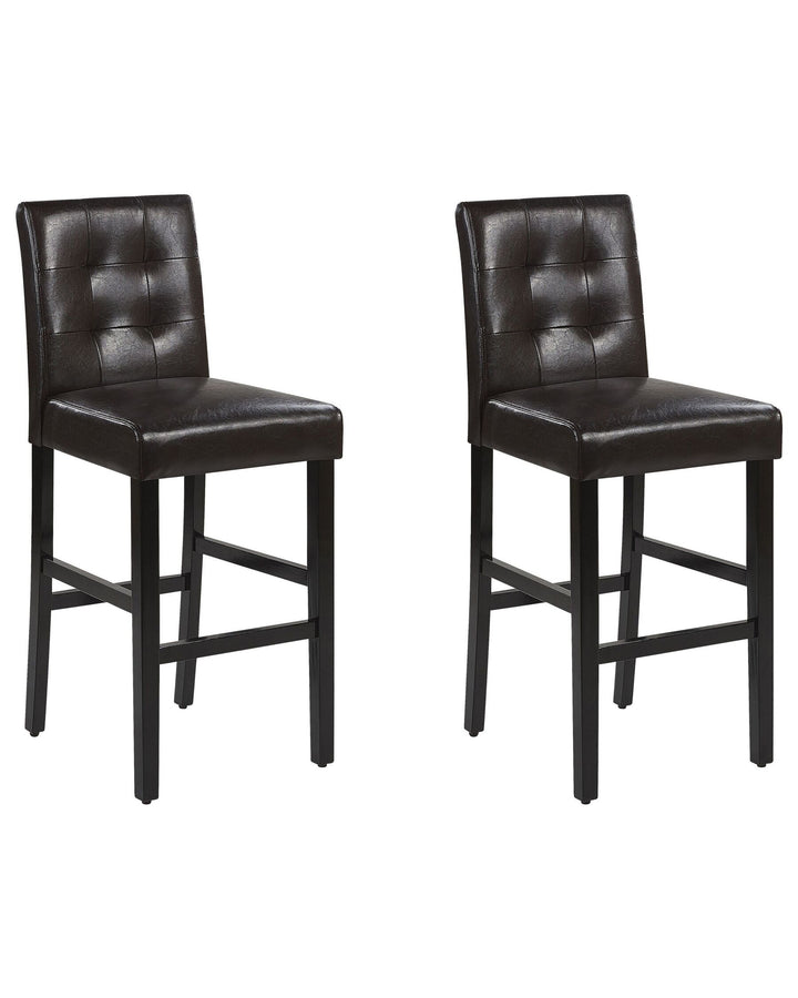 Bar Chair Set of 2 Faux Leather Brown Madison