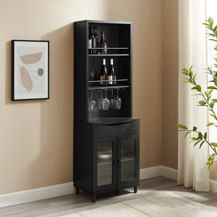 Wood Bar Cabinet with wine storage and Hutch Graphite Gilliette