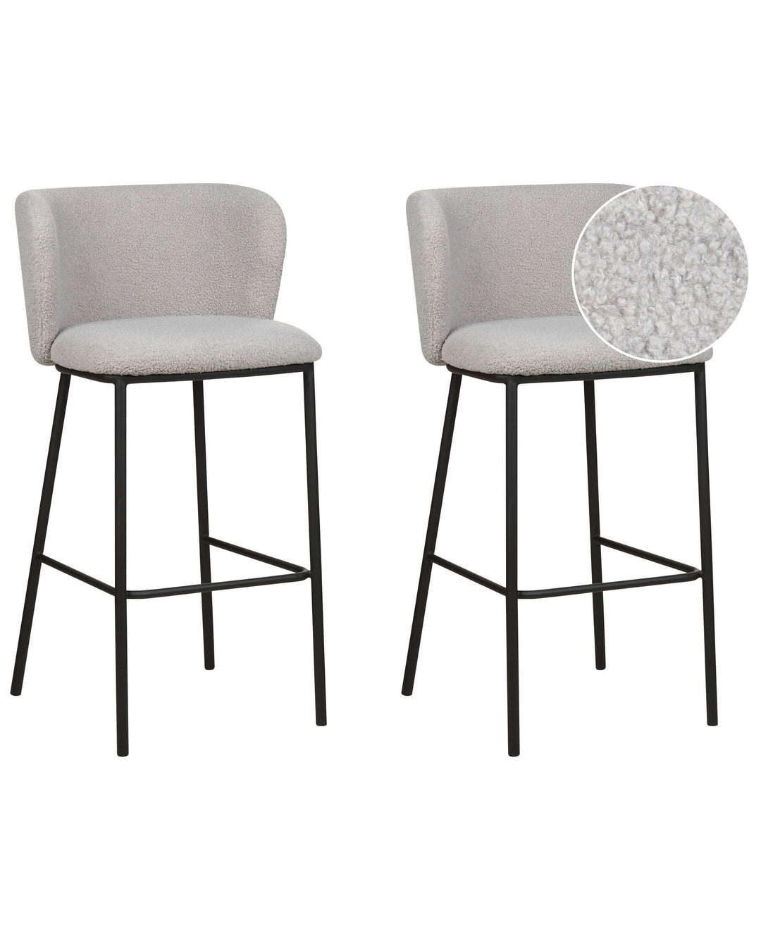 Bar Chair Set of 2 Boucle Light Grey Mina