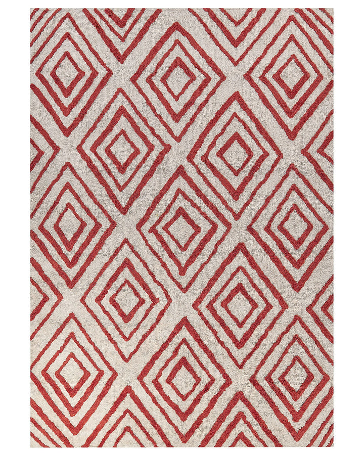 Shaggy Cotton Area Rug 160 x 230 cm Off-White and Red Haskoy