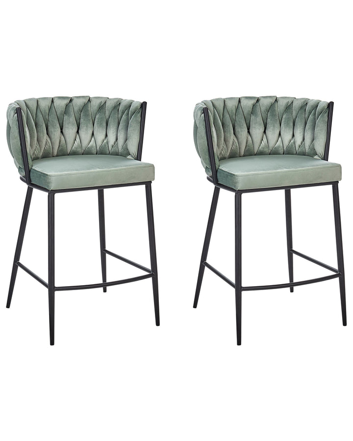 Bar Chair Set of 2 Velvet Light Green Milan